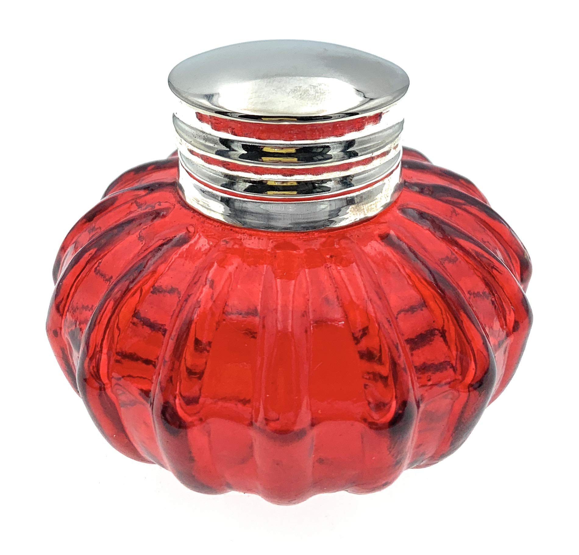 Madison Bay Company Round Swirled Red Glass Inkwell, 3 Inch Diameter X 2.25 Inch Tall