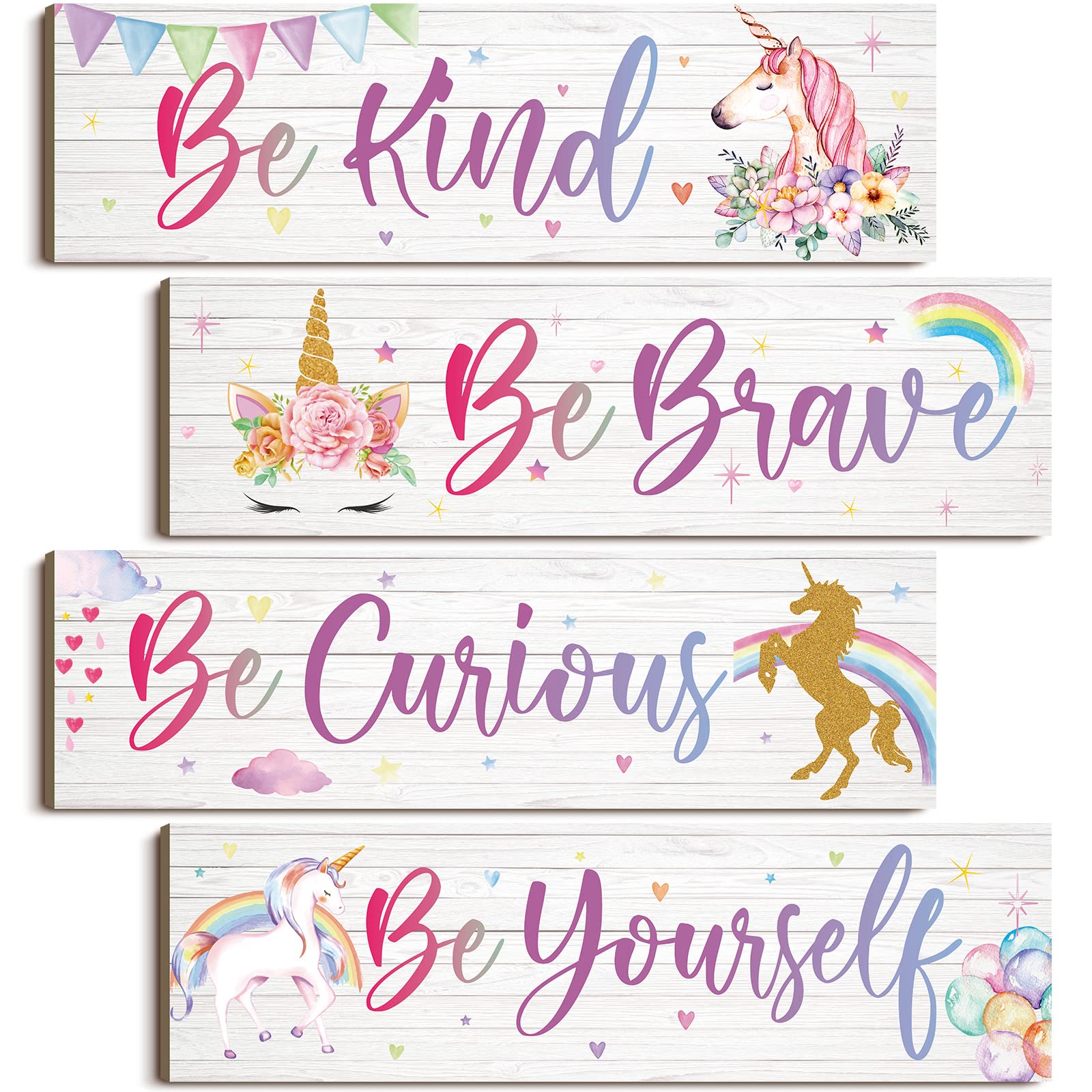 Yulejo Unicorn Rainbow Girls Room Wall Decor Unicorn Rainbow Motivational Wall Art Inspirational Wall Art Room Decor Unicorn Bed