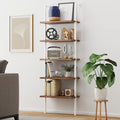 Nathan James Theo 5-Shelf Wood Modern Bookcase, Open Wall Mount Ladder Bookshelf with Industrial Metal Frame, Light Brown Oak/Wh