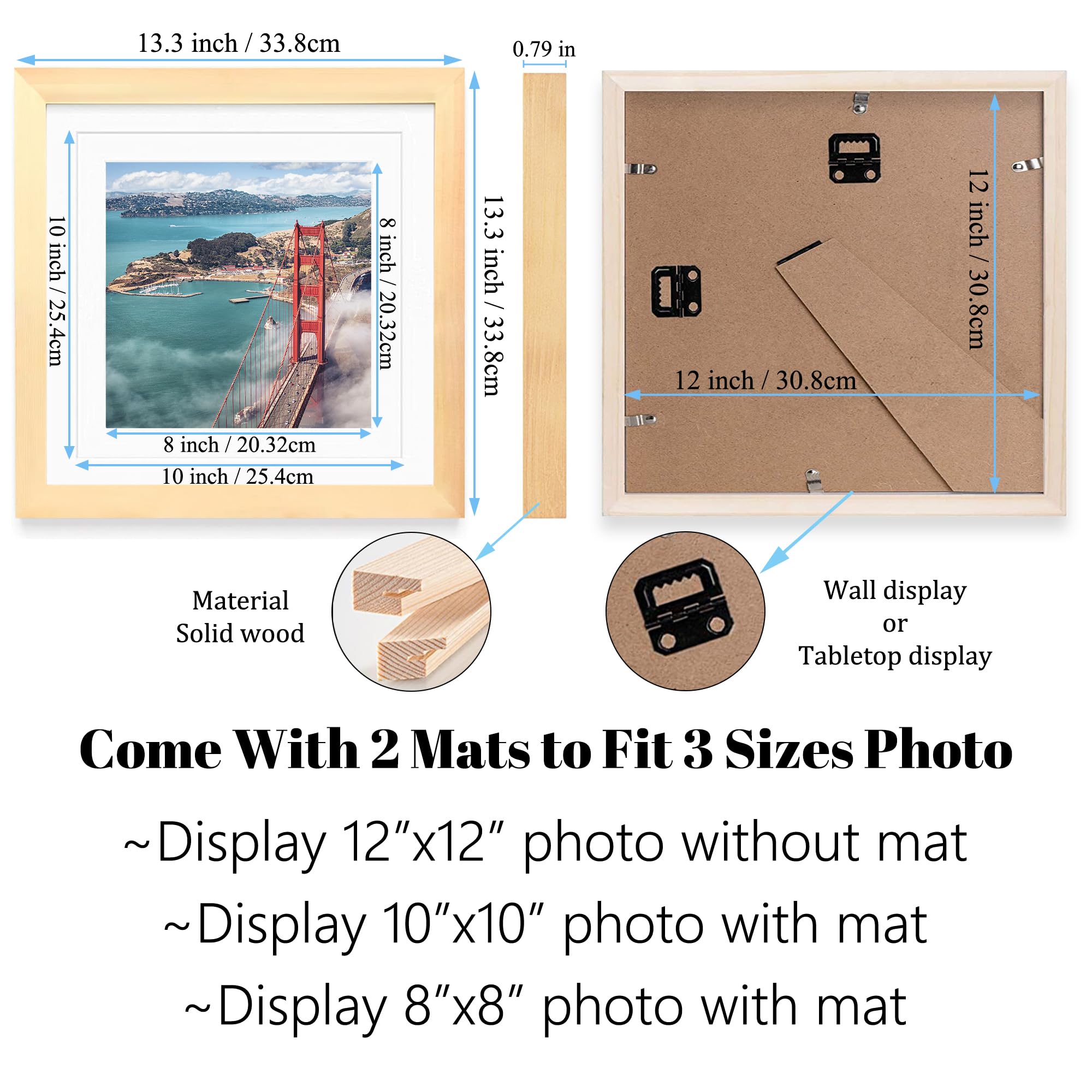 12X12 Wood Picture Frames For Wall Hanging Or Tabletop,Diamond Painting Frame Baby Scan Picture Frames With 2 Mats Display 8X8 O