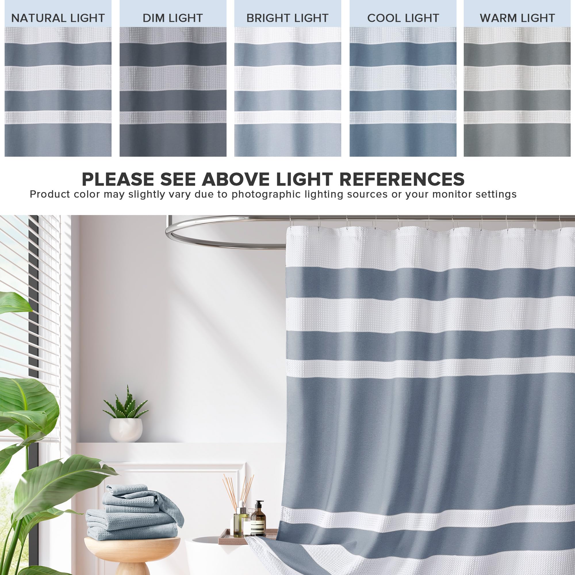 Madison Park Spa Waffle Shower Curtain Pieced Fabric Extra Long Premium Spa Quality Modern Shower Curtains For Bathroom, Tall 72X84, Indigo Blue