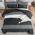 Litanika Queen Comforter Set Black White Grey - 3 Pieces Lightweight Summer Bedding Set, All Season Down Alternative Comforter (