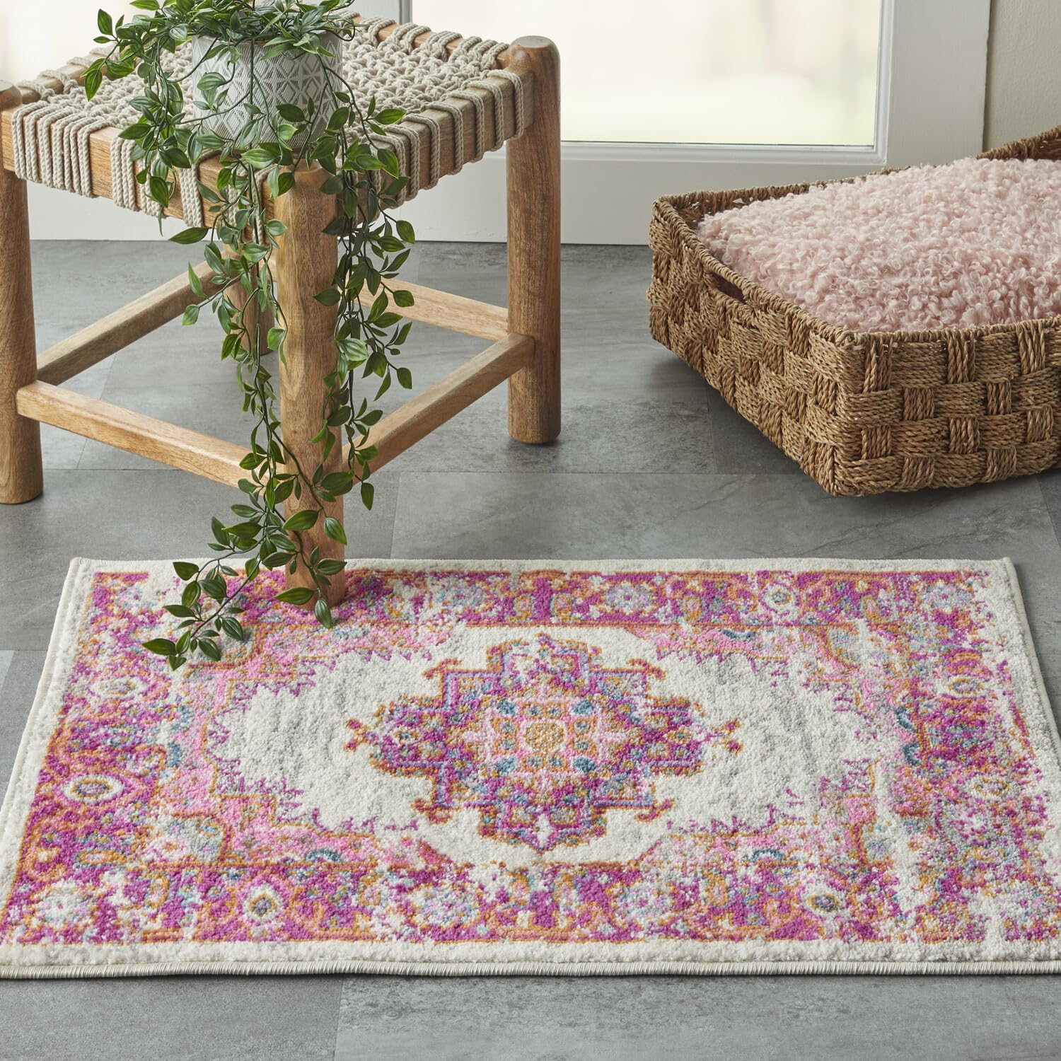 Nourison Passion Ivory/Fuchsia 12' X 15' Area-Rug, Boho, Traditional, Easy-Cleaning, Non Shedding, Bed Room, Living Room, Hallwa