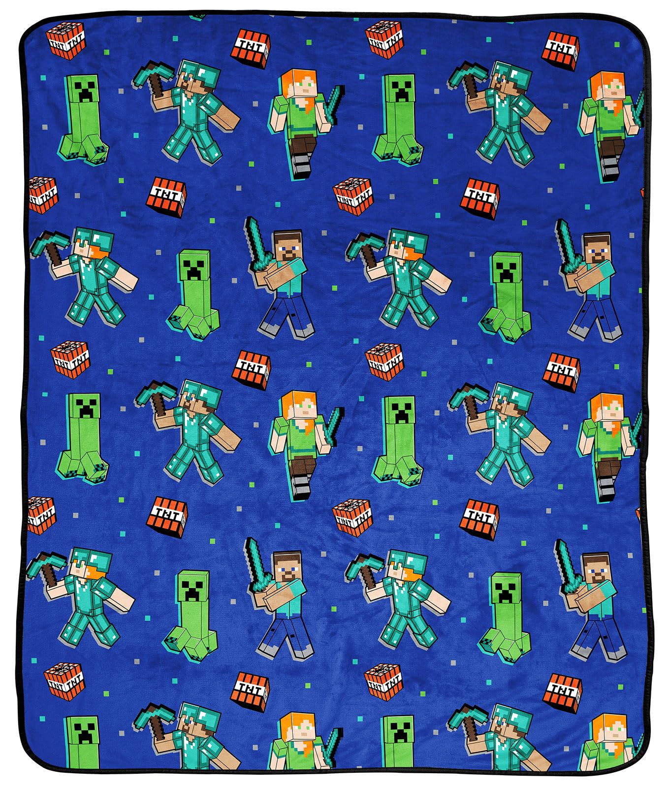 Minecraft Plush Throw Blanket - Measures 50 X 60 Inches - Kids Super Soft Blue Fleece Bedding, Features Creeper
