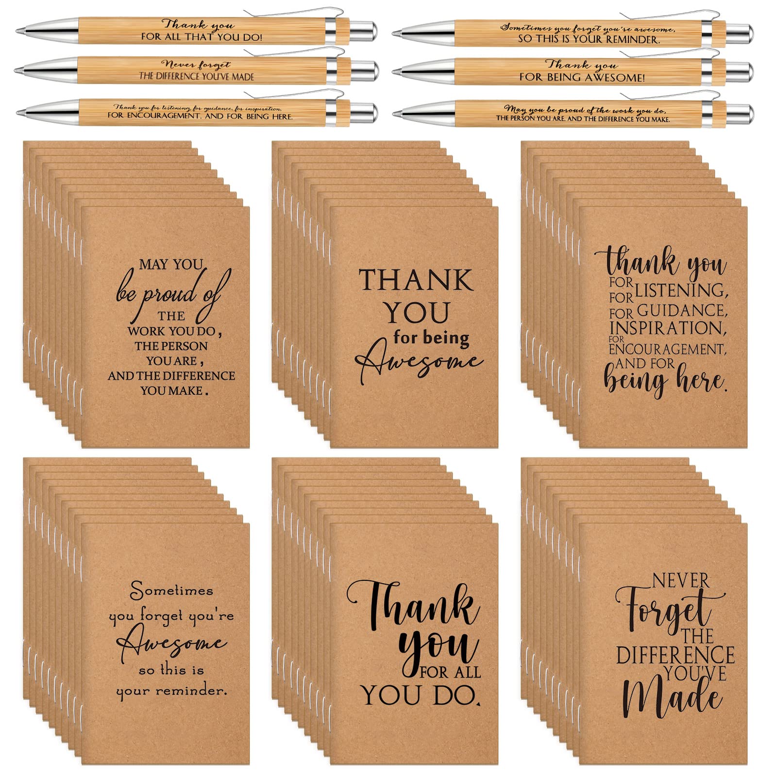 Teling 120 Pcs Back To School Gifts Inspirational Small Journals Notebooks Bulk Kraft Notepads Motivational Bamboo Pen For Teach