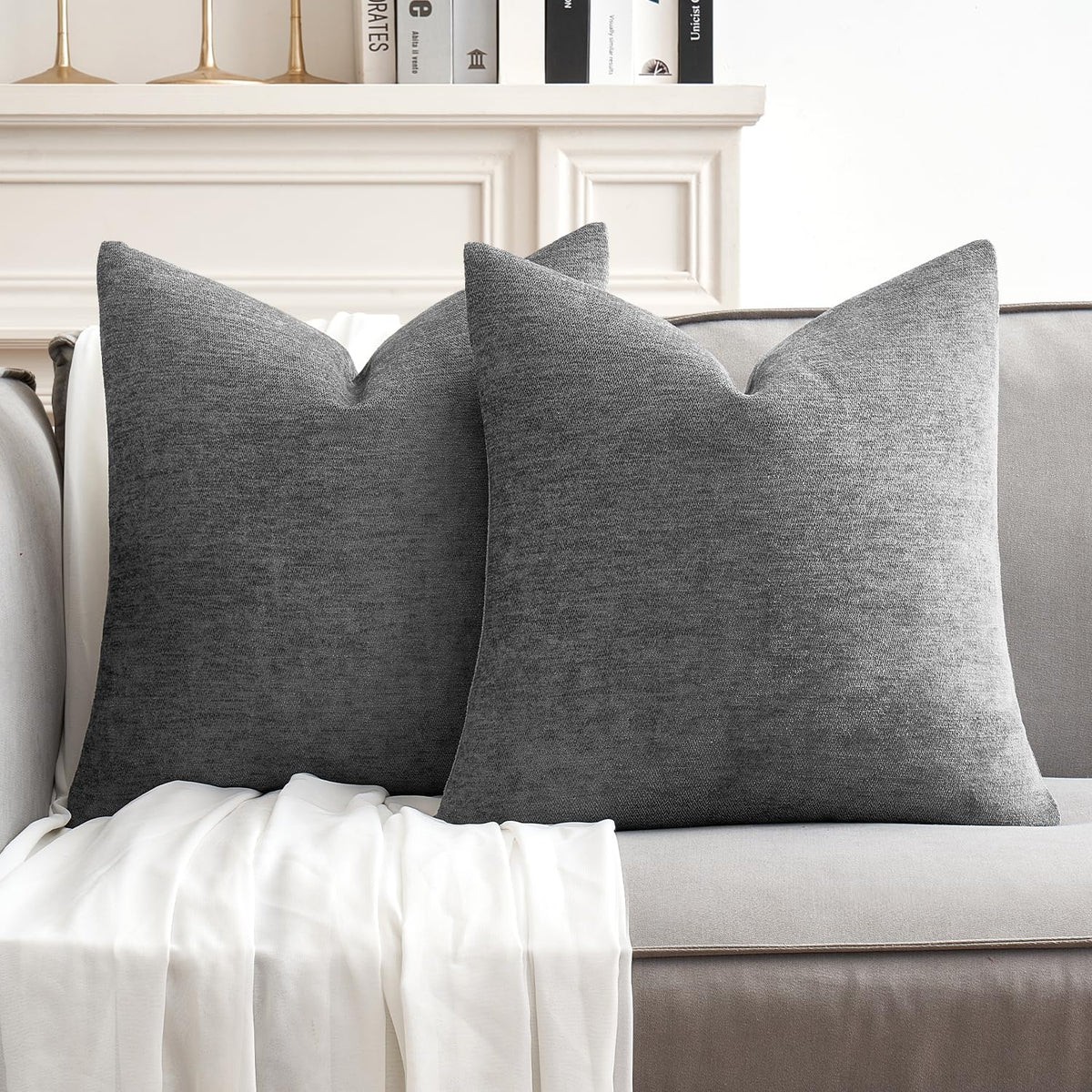 Miulee Pack Of 2 Dark Gray Decorative Pillow Covers 20X20 Inch Soft Chenille Couch Throw Pillows Farmhouse Cushion Covers For Ho