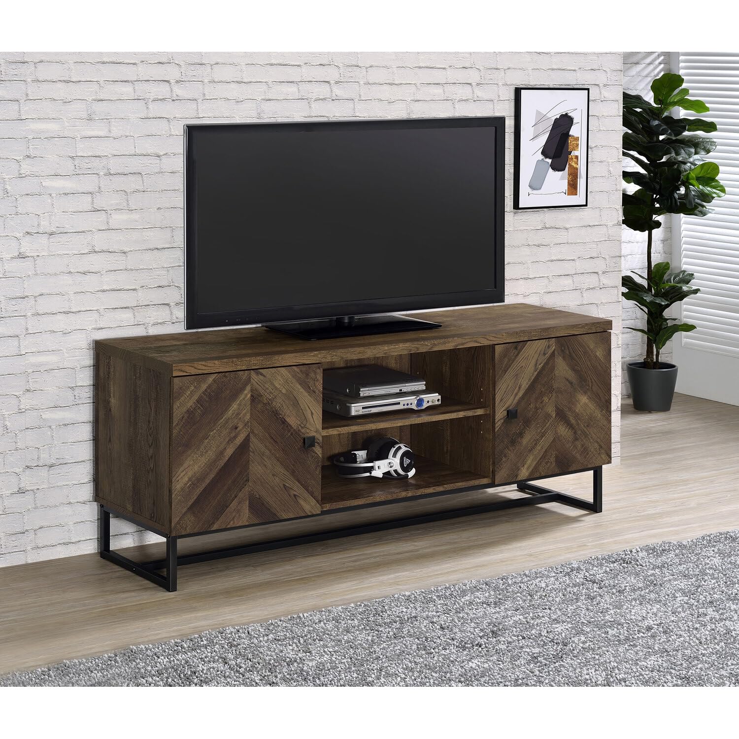 Coaster Home Furnishings Myles 2-Door TV Console with Adjustable Shelves Rustic Oak Herringbone