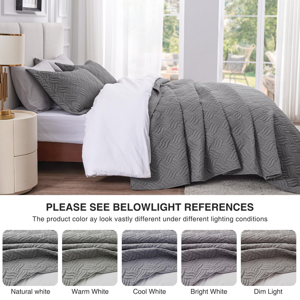 Love'S Cabin King Size Quilt Bedding Set Grey Bedspreads - Bed Summer Quilt Lightweight Microfiber Bedspread- Wave Pattern Beddi