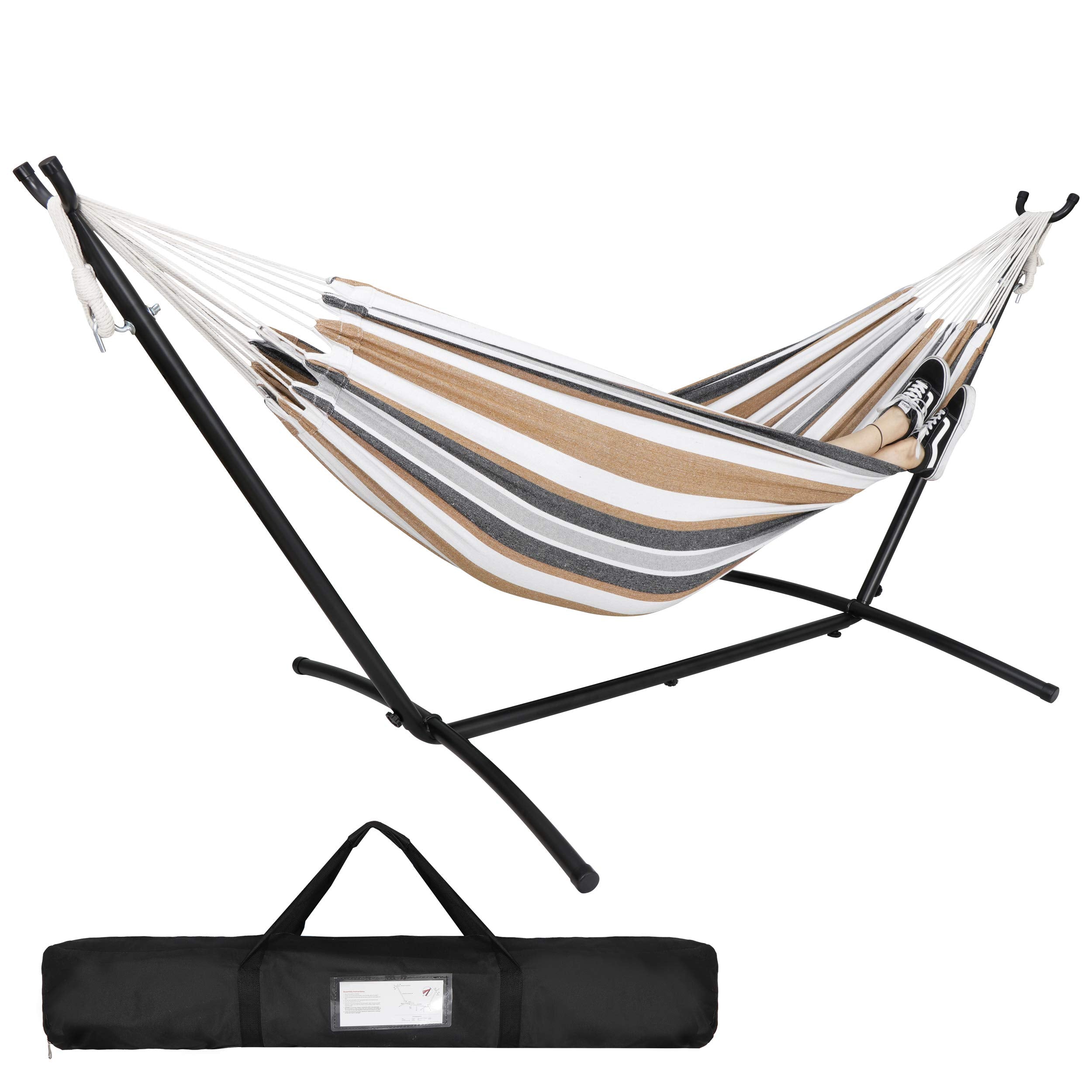 Zeny Double Hammock And Stand For 2 Person Heavy Duty Hammock Stand Brazilian-Style Cotton Hammock, 440Lb Capacity