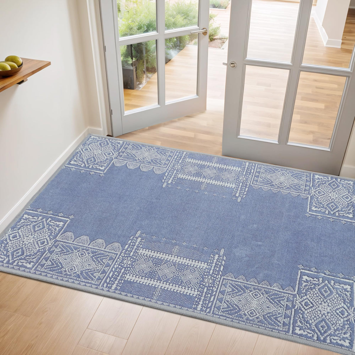 NICETOWN Washable Rug 2x3 Blue Thin Doormat Throw Area Rug Entryway Blue Geometric Carpet - 2x3 Boho Non-Slip Entryway Rug Washa