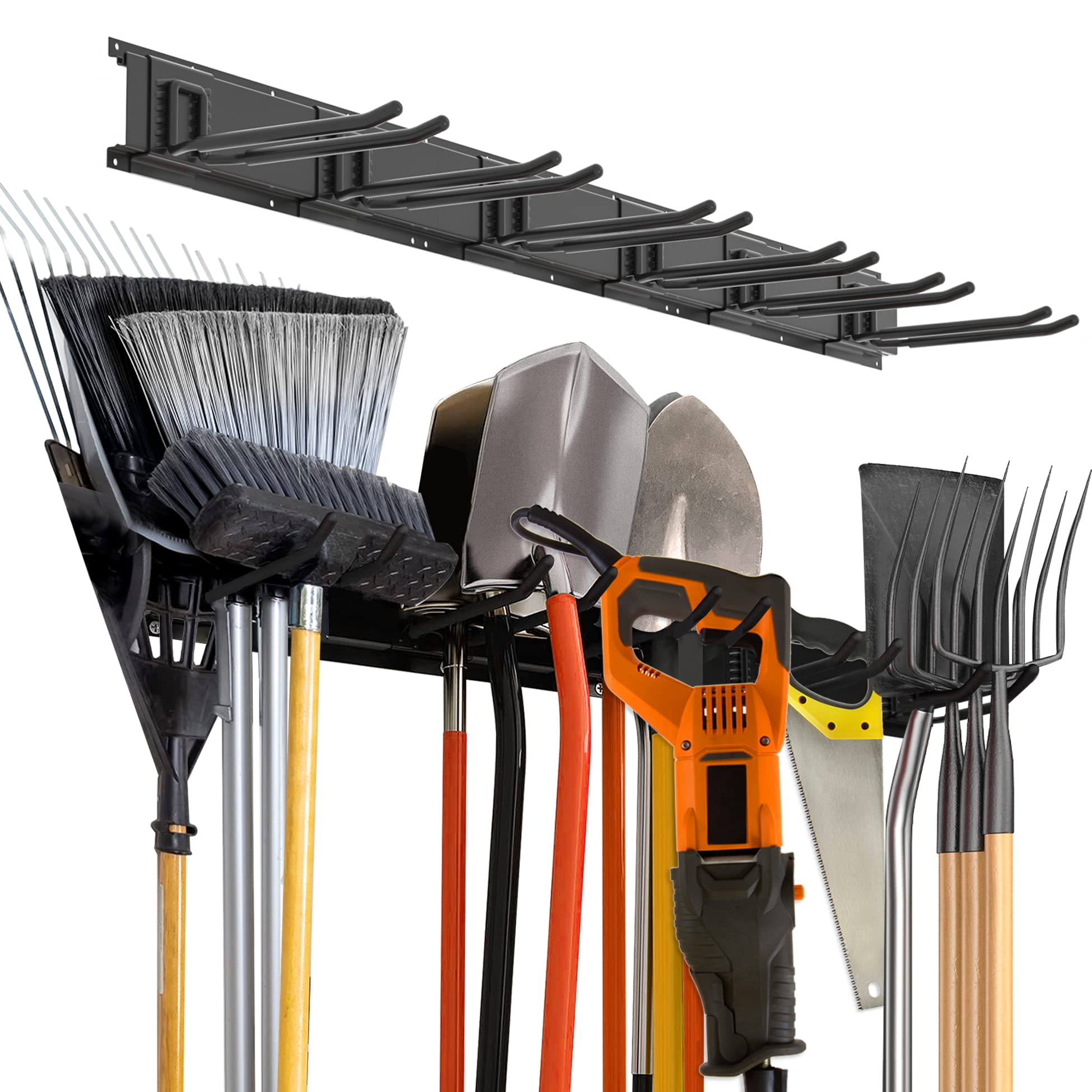 Charmount 18 Pcs Garage Storage Organization Wall Mount,96 Inch Adjustable Yard Garden Tool Organizer With 12 Heavy Duty Hooks,T