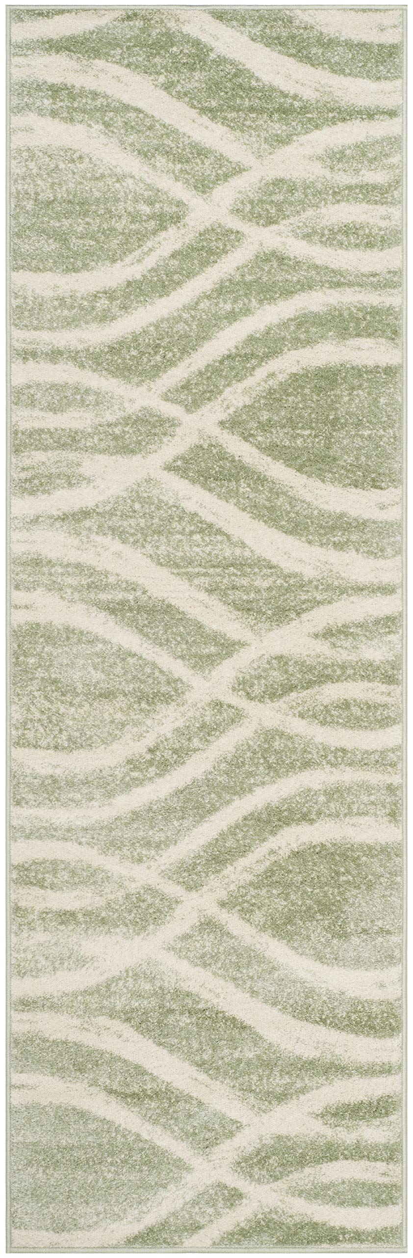 Safavieh Adirondack Collection X-Large Area Rug - 2'6'' X 22', Sage & Cream, Modern Wave Distressed Design, Non-Shedding & Easy