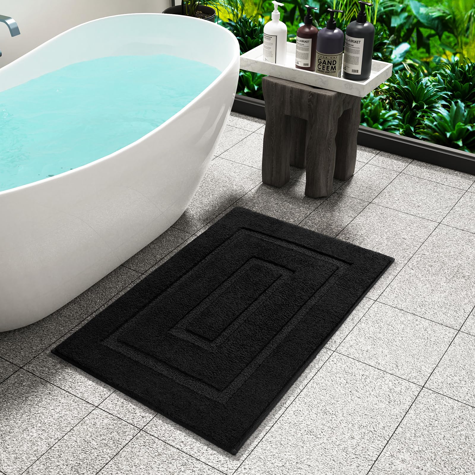 HOMORE Bath Rug, Black Bathroom Rug 24x17 Inch Soft Absorbent Microfiber Small Bathroom Rugs, Washable Bath Rug Runner for Bathr