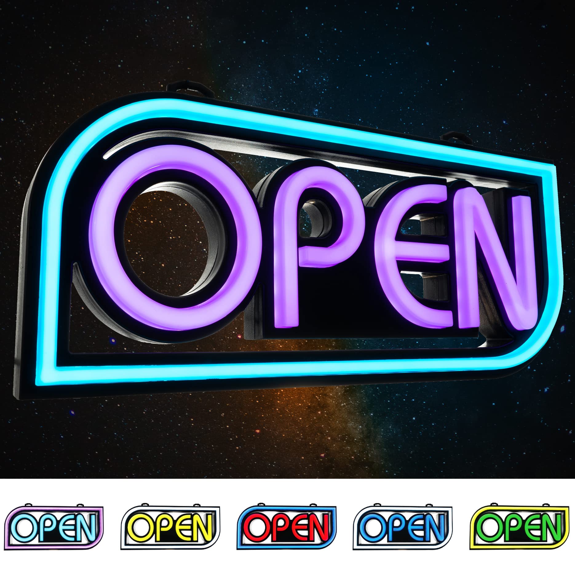 Open Sign By Element Lux - 49 Color Combinations - Neon Led Open Sign For Business Window - Bright Sign For Restaurant, Coffee,