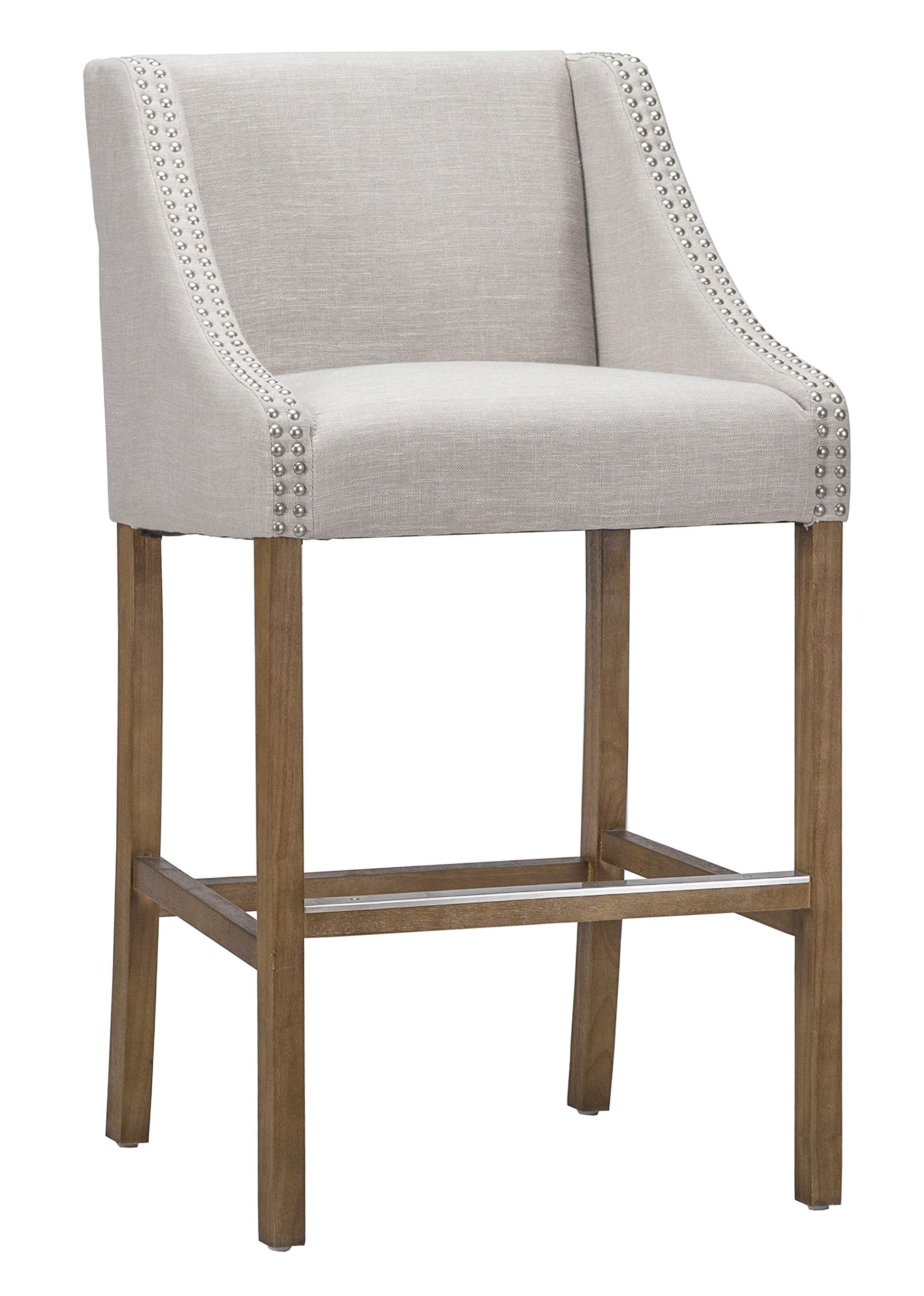 Kosas Home Castaic 24 inch Counter Stool, French Beige Upholstery, Honey Brown Legs (Castaic Counter)