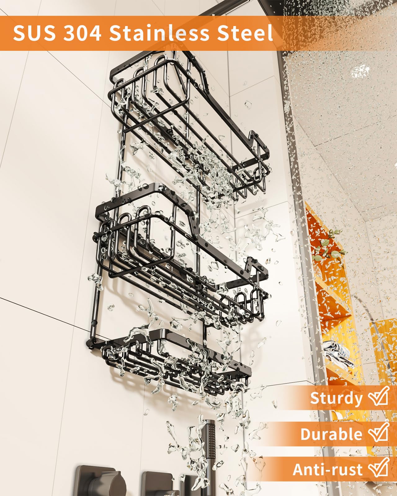 Swtymiki 3 Tier Rustproof Hanging Shower Caddy With 16 Hooks & Dual Soap Holder, Large Capacity Over Shower Organizer For Bathro