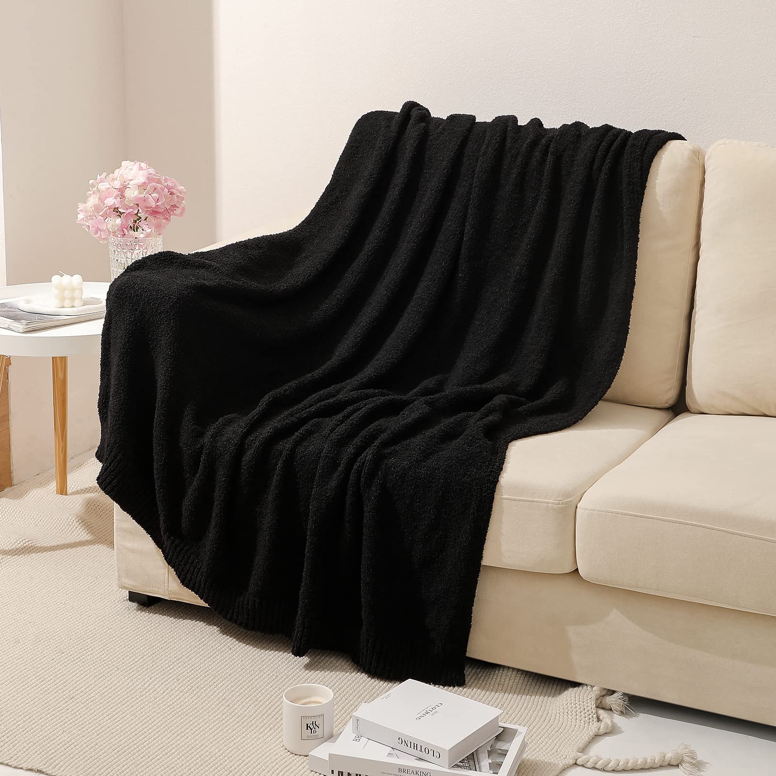 Bearberry Super Soft Fluffy Throw Blanket Lightweight Cozy Warm Throw Blankets For Couch Bed Sofa All Season (Black, 50   X60