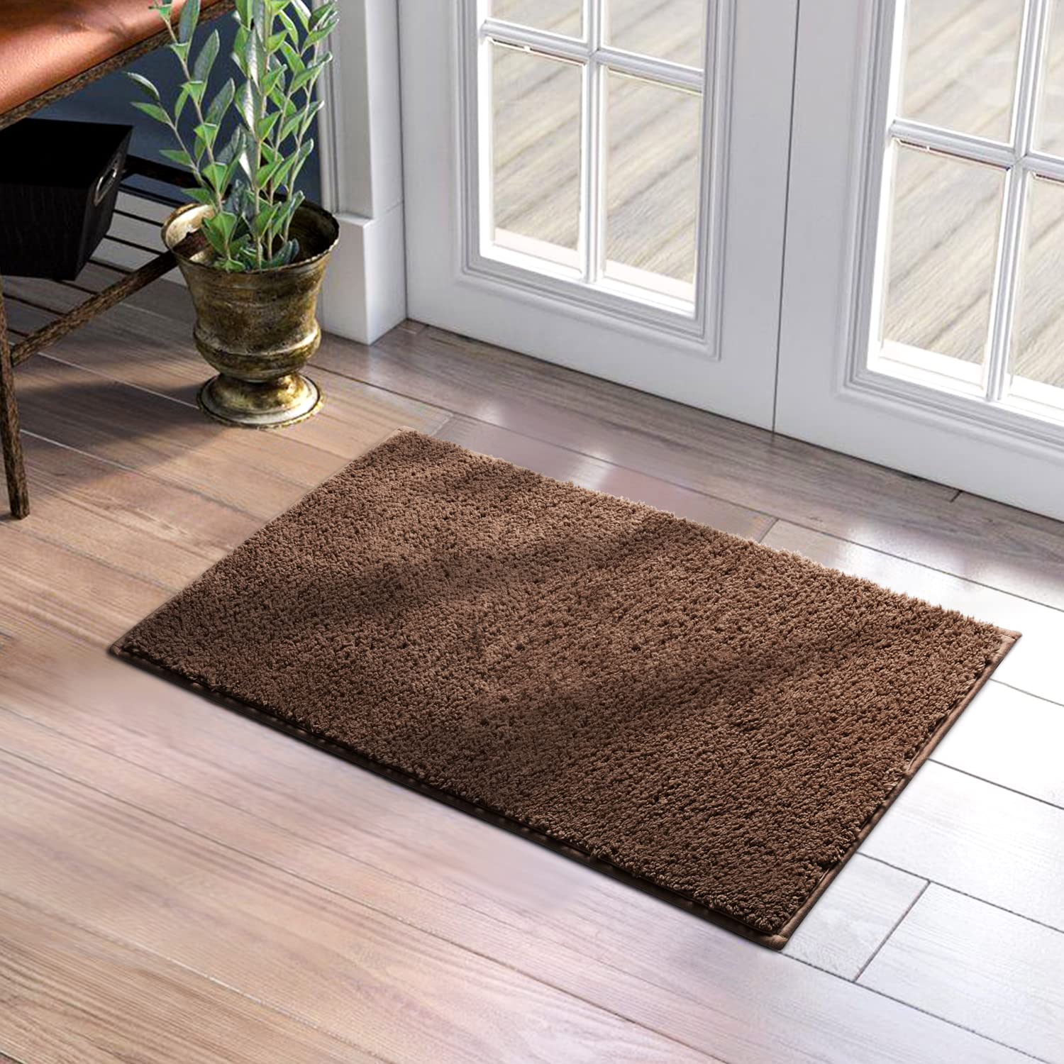 Homeideas Indoor Door Mat Doormat, 17'X29' Front Door Mats Indoor For Home Entrance, Absorbent Washable Non Slip Floor Rugs For Entryway, Low Profile Dirt Trapper Inside Back Door Mats, Brown