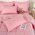 DOWNCOOL Queen Comforter Set, 7 Pieces Bedding Sets Queen Pink, All Season Down Alternative Bed in a Bag Queen with Comforter, F