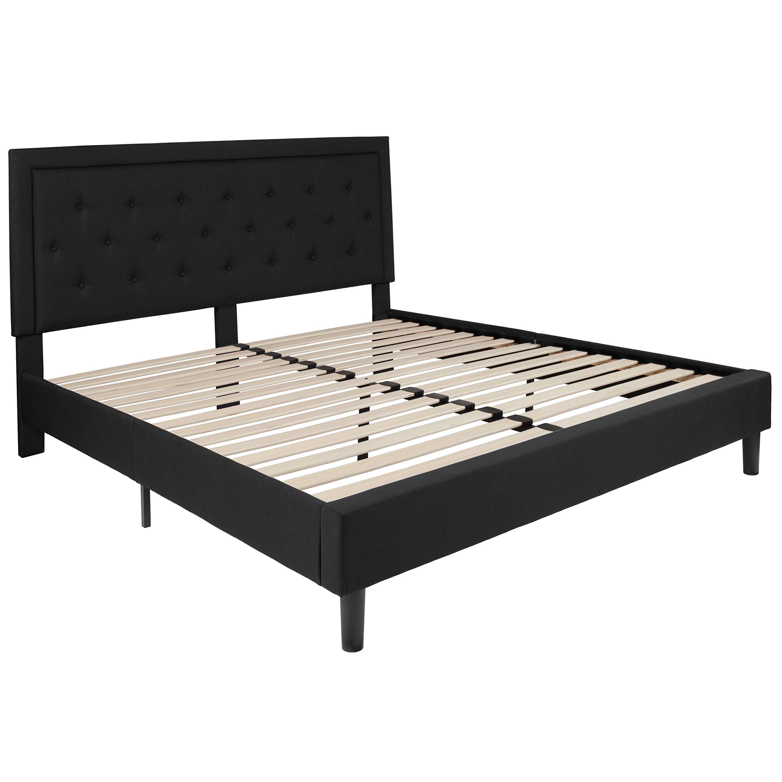 Flash Furniture Roxbury King Size Tufted Upholstered Platform Bed In Black Fabric