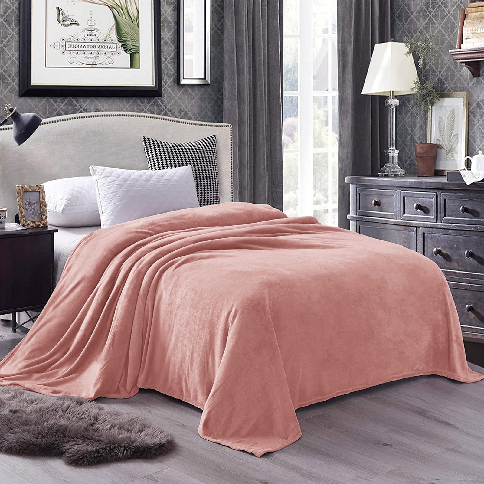 Exclusivo Mezcla Twin Size Flannel Fleece Velvet Plush Bed Blanket As Bedspread, Coverlet, Bed Cover (90X66 Inches, Dusty Pink)