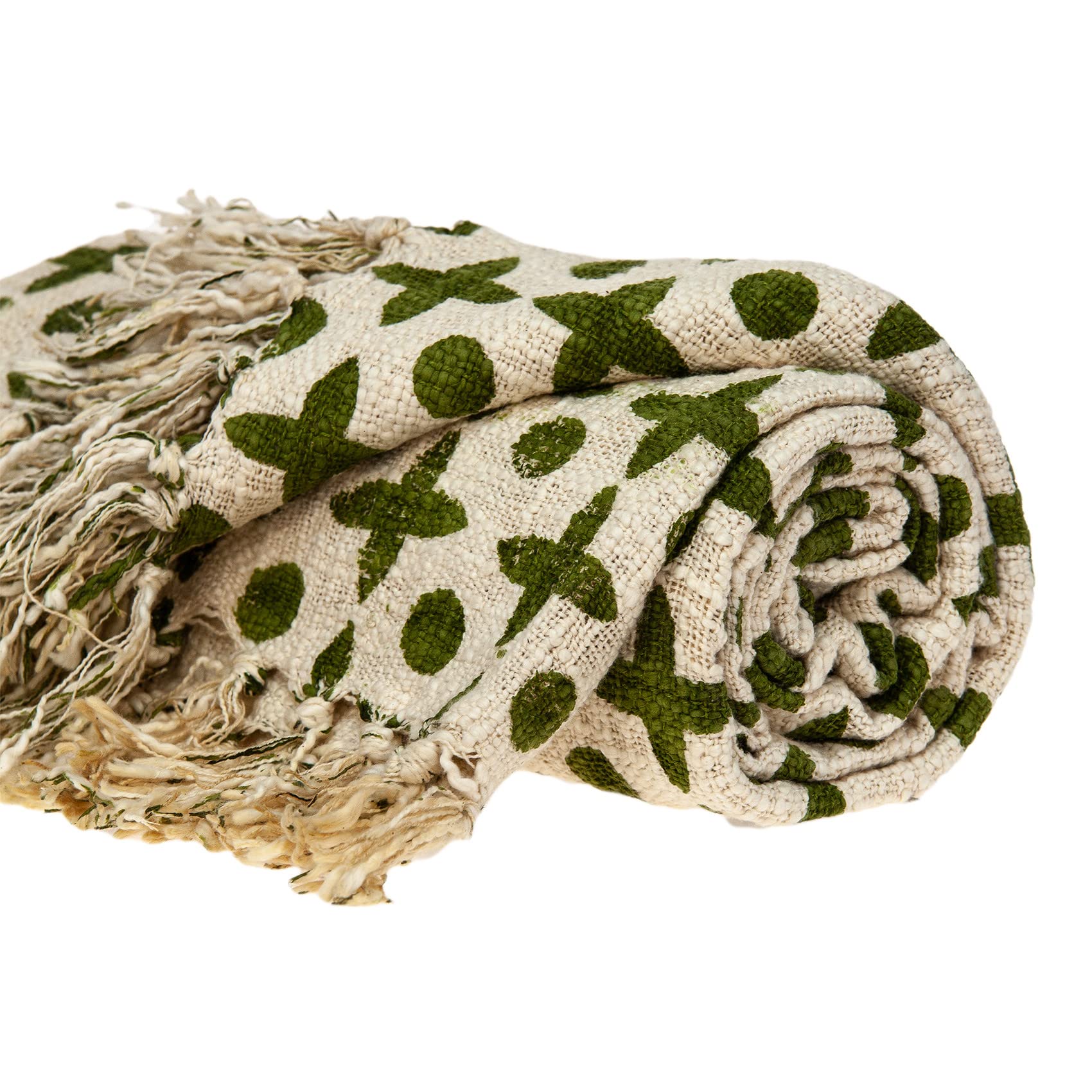 HomeRoots 100% Cotton Olive Green and Beige Cotton Woven Handloom Throw