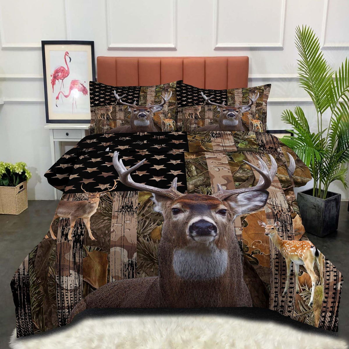 Ninenine Deer Bedding Sets,Boys Comforter Full Size,American Flag Bedding Camo Comforter Western Bedding Wildlife Theme Hunted A