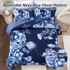 Drucon Floral Quilt Set Queen 3 Pieces Navy Blue Floral Quilt Coverlet Set Soft Microfiber Lightweight Navy Blue Quilted Bedspre