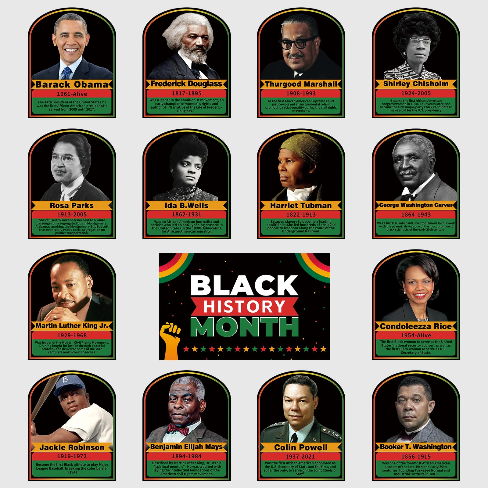 Xnxqlfpy Black History Month Bulletin Board Decorations Black History Month Posters 15 Charts,Educational And Learning Activitie