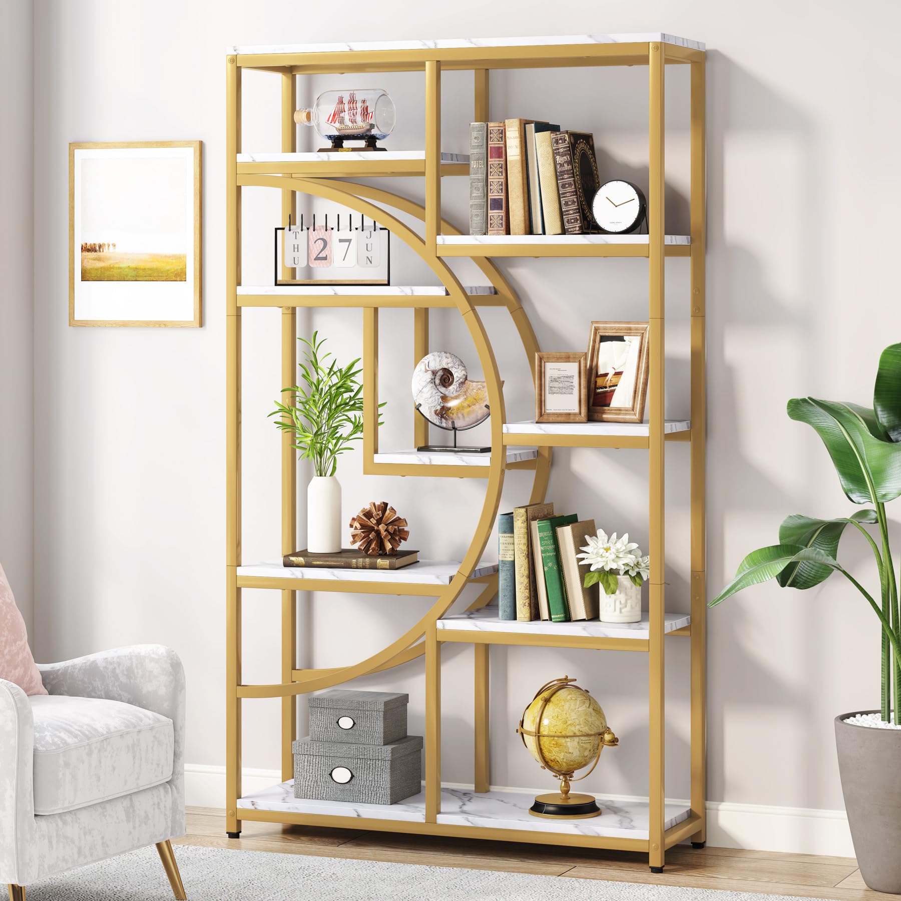 Tribesigns Bookshelf Industrial 5 Tier Etagere Bookcase, Freestanding Tall Bookshelves Display Shelf Storage Organizer with 9-Op