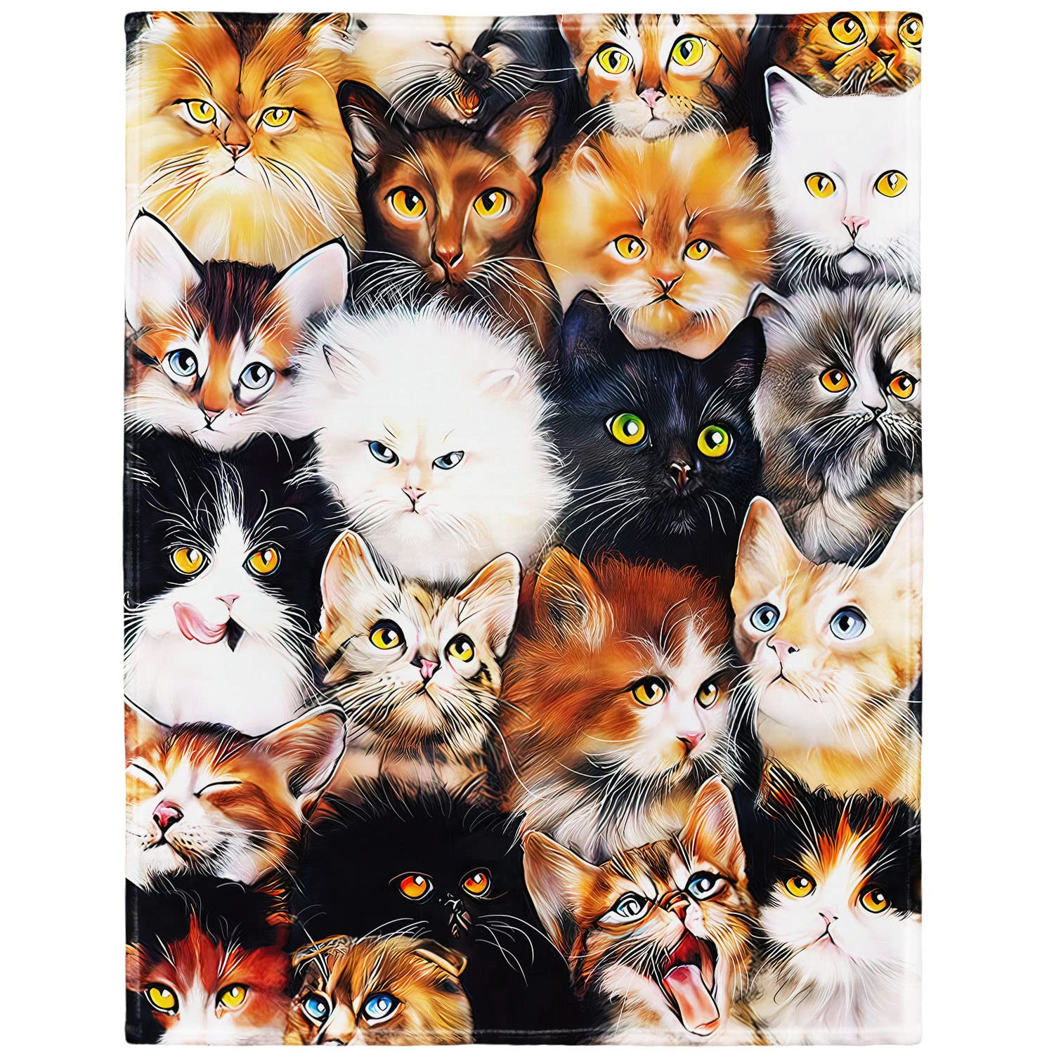 60' X 80' Blanket Comfort Warmth Soft Plush Throw For Couch Cute Cats Breed Collage Pet