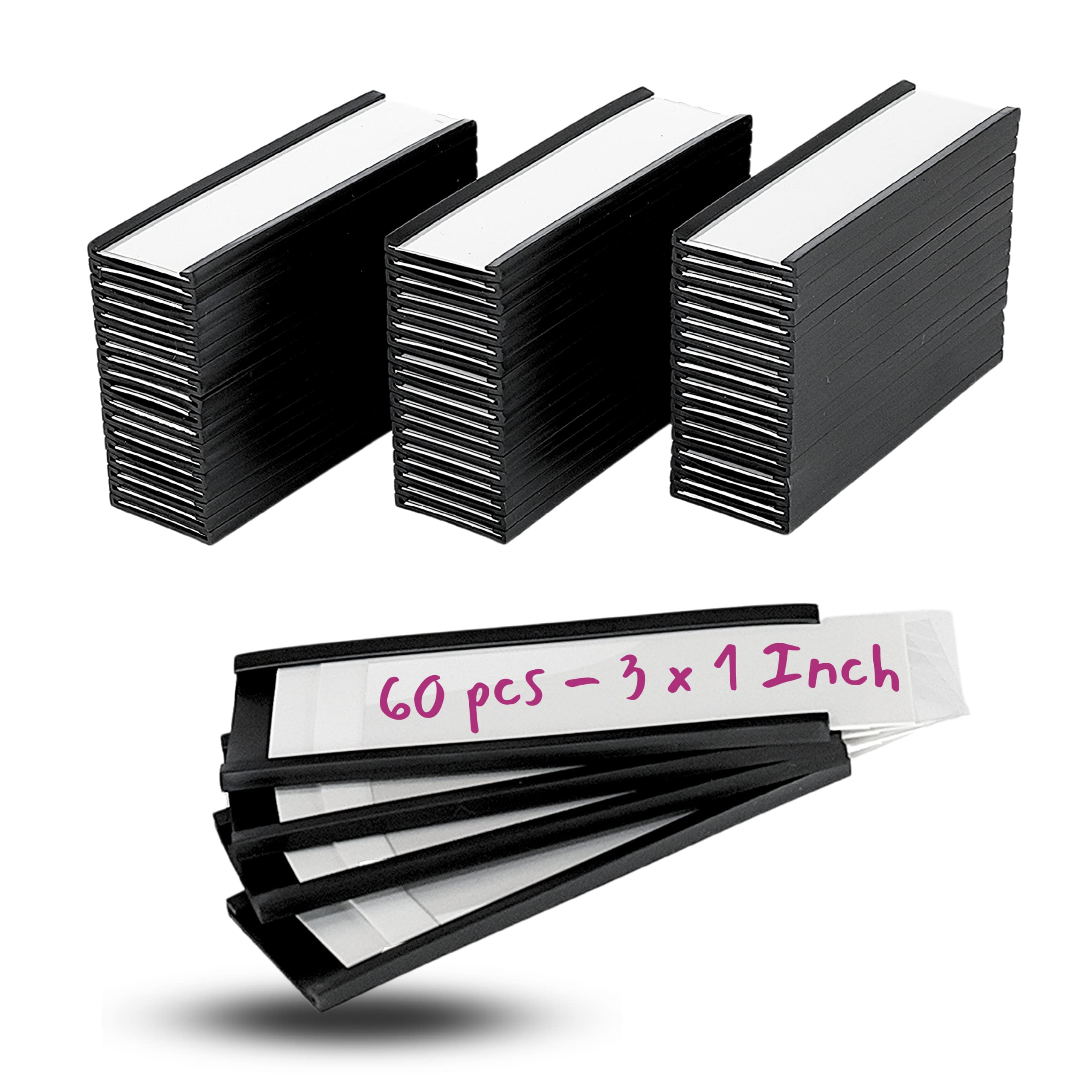 Availey 60 Pack Magnetic 'C' Channel Label Holders For Metal Racks And Shelves With Protective Films And Replacement Strips 3'