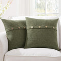 Meekio Set Of 2 Moss Green Pillow Covers 18 X 18 Inches Farmhouse Pillow Covers With Coconut Buttons For Sofa Couch Living Room