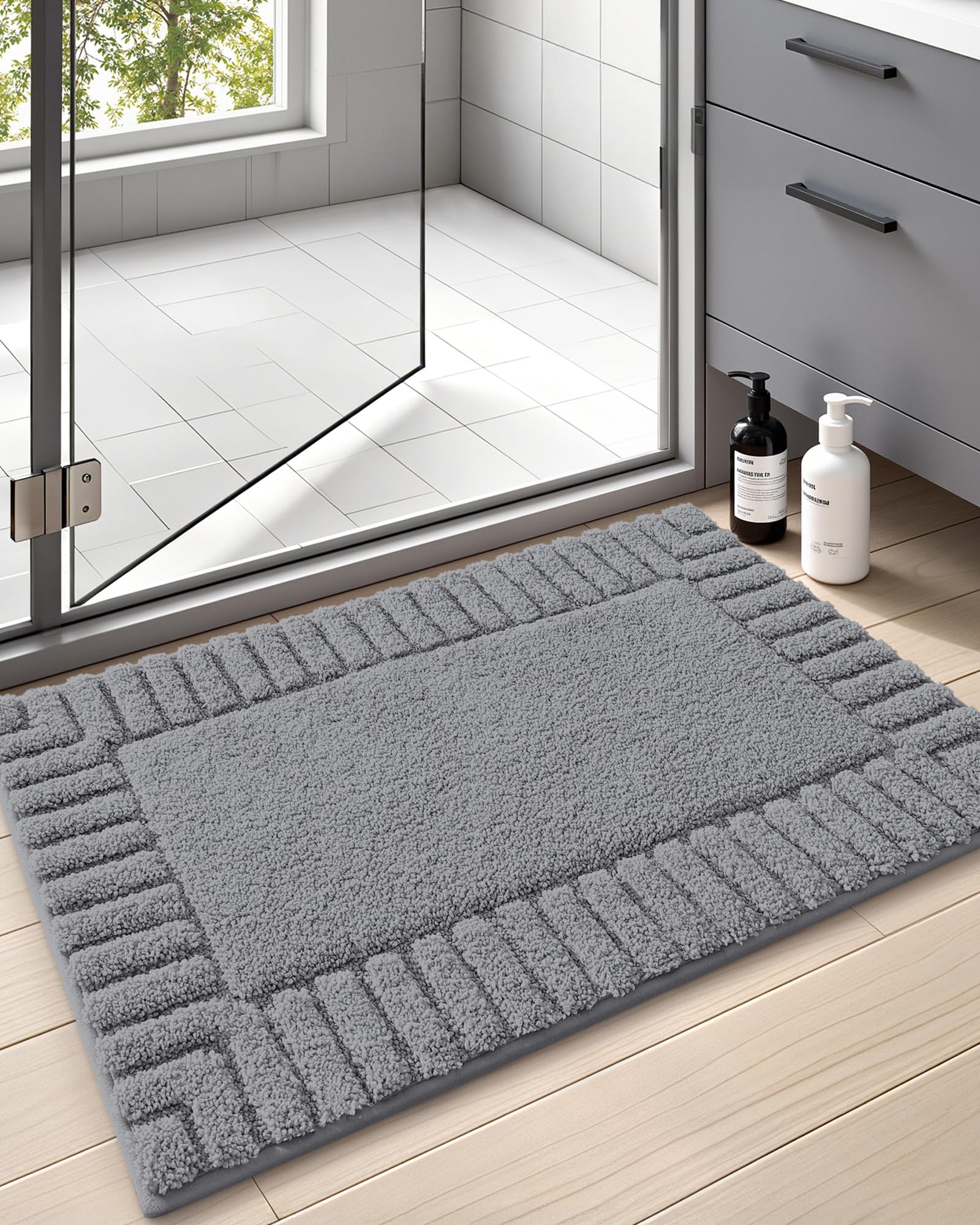 Color&Geometry Small Bath Rugs Non Slip Washable- 16x24 Absorbent Dark Grey Bathroom Rugs, Soft Bath Mats for Bathroom Floor, Sh