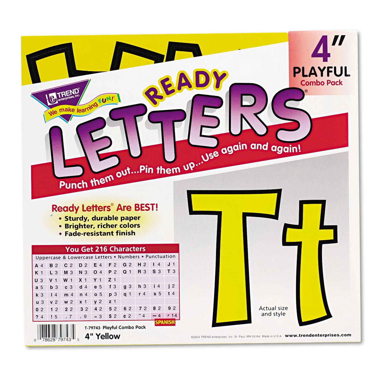 Trend Enterprises Playful Uppercase/Lowercase Ready Letter, Yellow 216 Per Pack (T-79743)