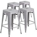 Flash Furniture Lily 4 Pack Commercial Grade 24 High Backless Silver Metal Indoor-Outdoor Counter Height Stool with Square Seat