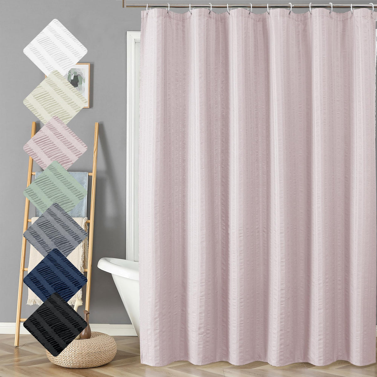 Aiyufeng Moga Extra Long Pink Shower Curtain 96 Inch Long, Embossed Texture Fabric Bathroom Shower Curtain, Large Hotel Bath Cur