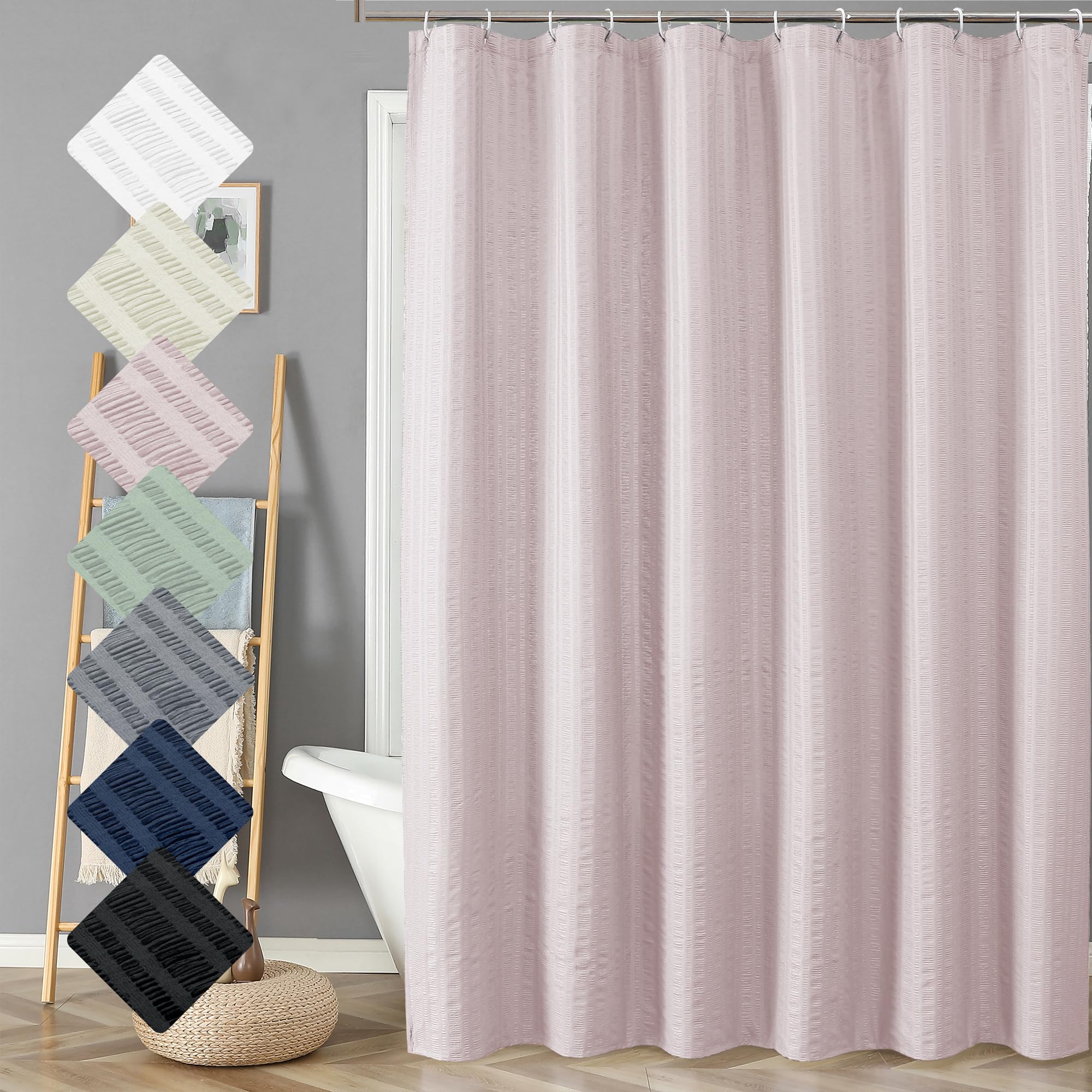 Aiyufeng Moga Extra Long Pink Shower Curtain 96 Inch Long, Embossed Texture Fabric Bathroom Shower Curtain, Large Hotel Bath Cur