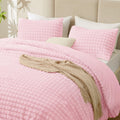Exq Home Fluffy Comforter Set Queen Size - Super Soft Faux Fur 3D Grid Jacquard Comforter 3 Pieces, Pink Fleece Bedding Set,Wint