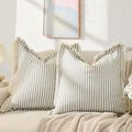 Zwjd Throw Pillow Covers 18X18 Set Of 2 Striped Pillow Covers With Fringe Chic Cotton Decorative Pillows Square Cushion Covers F