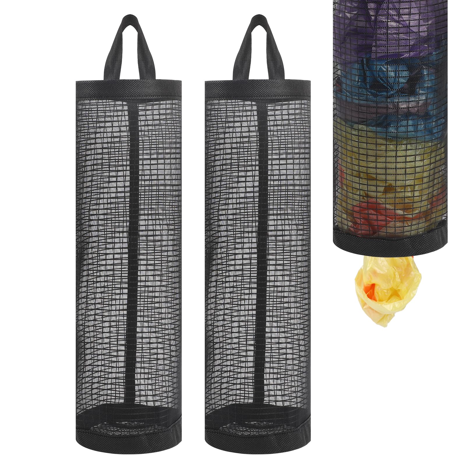 2Pack Plastic Bag Holder, Grocery Bag Holder For Plastic Bags Mesh Hanging Storage Dispenser Trash Bag Organizer Shopping Bag Ho