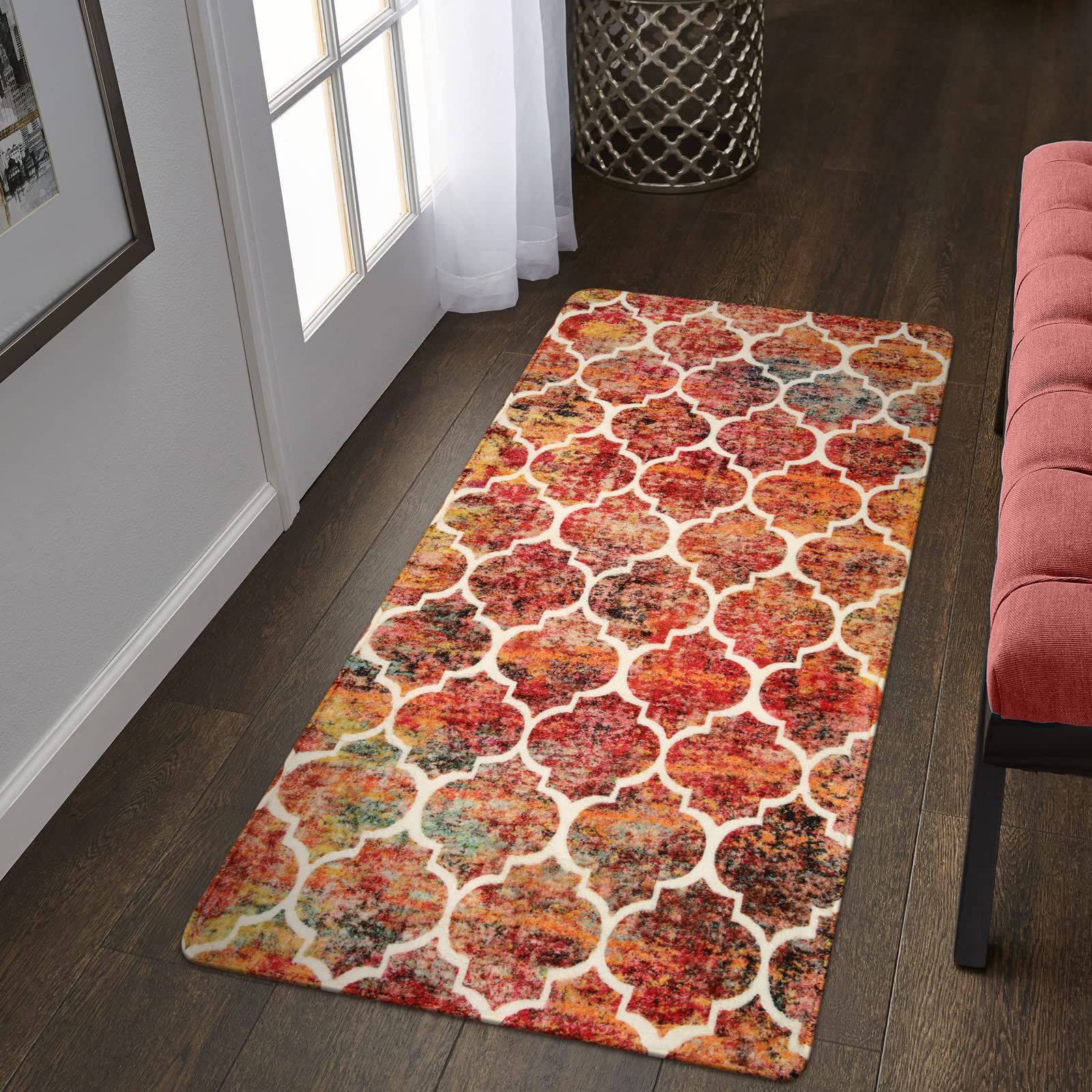 Lahome Moroccan 2x4 Rugs Washable Runner Rugs, Non-Slip Kitchen Rug Runner Throw Laundry Room Rug Small Rugs for Bedroom Colorfu