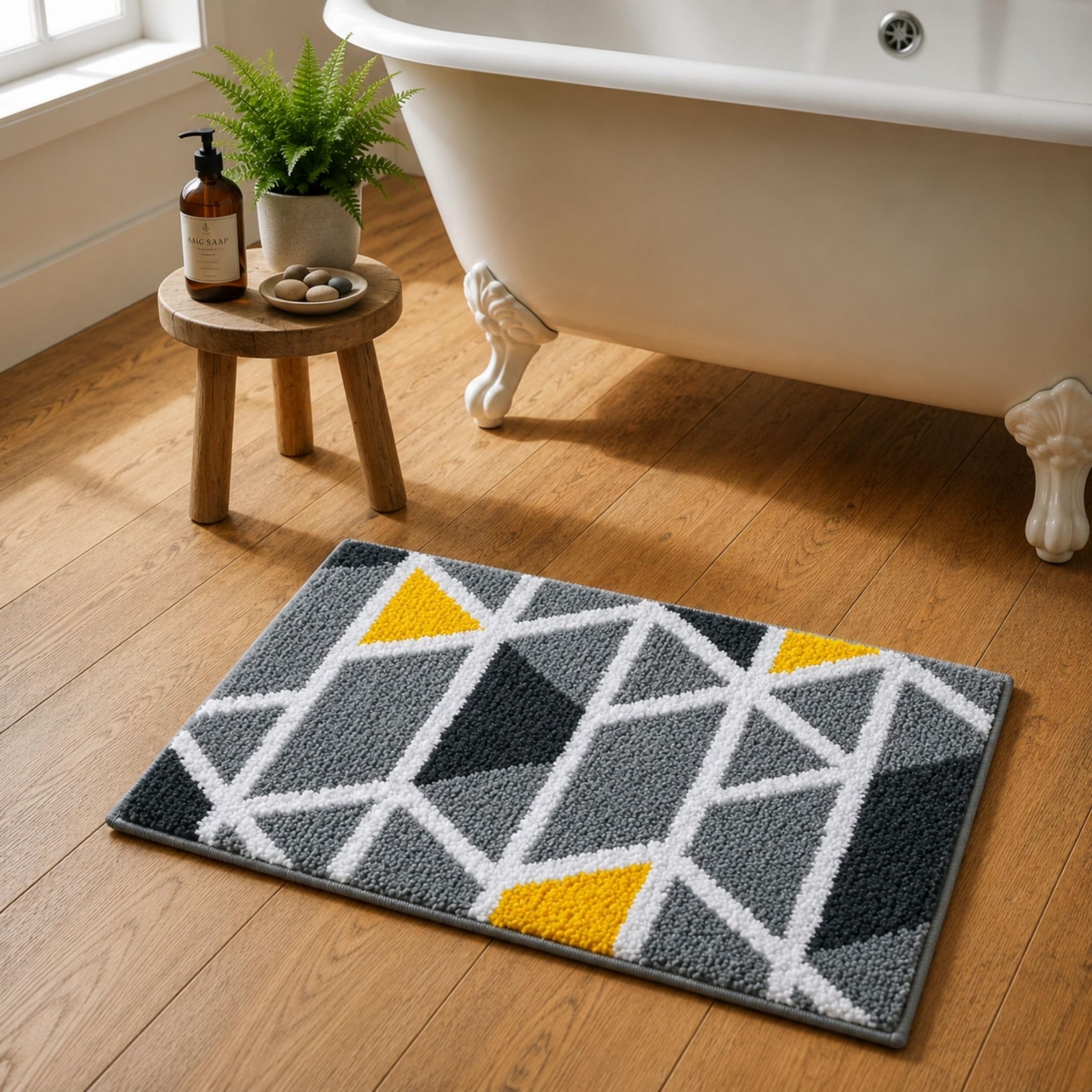 DECOVIA Triangle Super Soft AntiSkid Washable Bathroom Mat (40x60 CM)  Microfibre Water Absorbent Floor Mat for Bathroom/Kitch