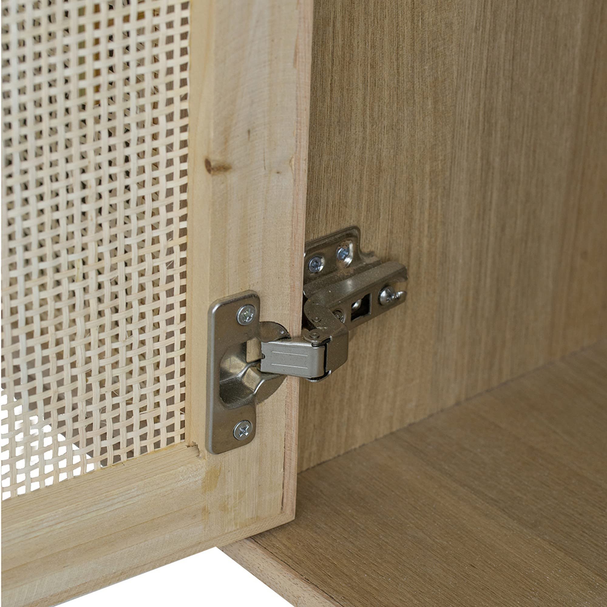 Benjara Dana 47 Inch TV Media Entertainment Console, 3 Rattan Doors, Modern, Brown and Gold