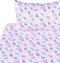 J-Pinno Butterfly In Wonderland Purple Pink Cute Twin 100% Cotton 3 Pieces Sheet Set For Kids Girls Children, Flat Sheet + Fitte