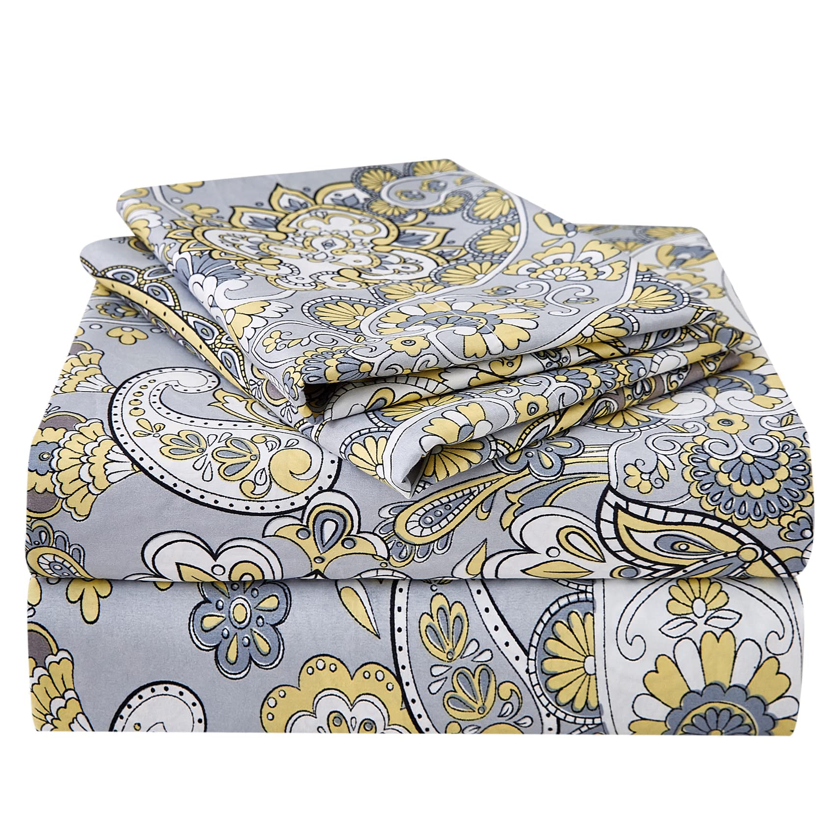 Jsd King Paisley Floral Print Sheet Set 4 Piece Soft Microfiber Bedding Sheets 15' Extra Deep Pocket