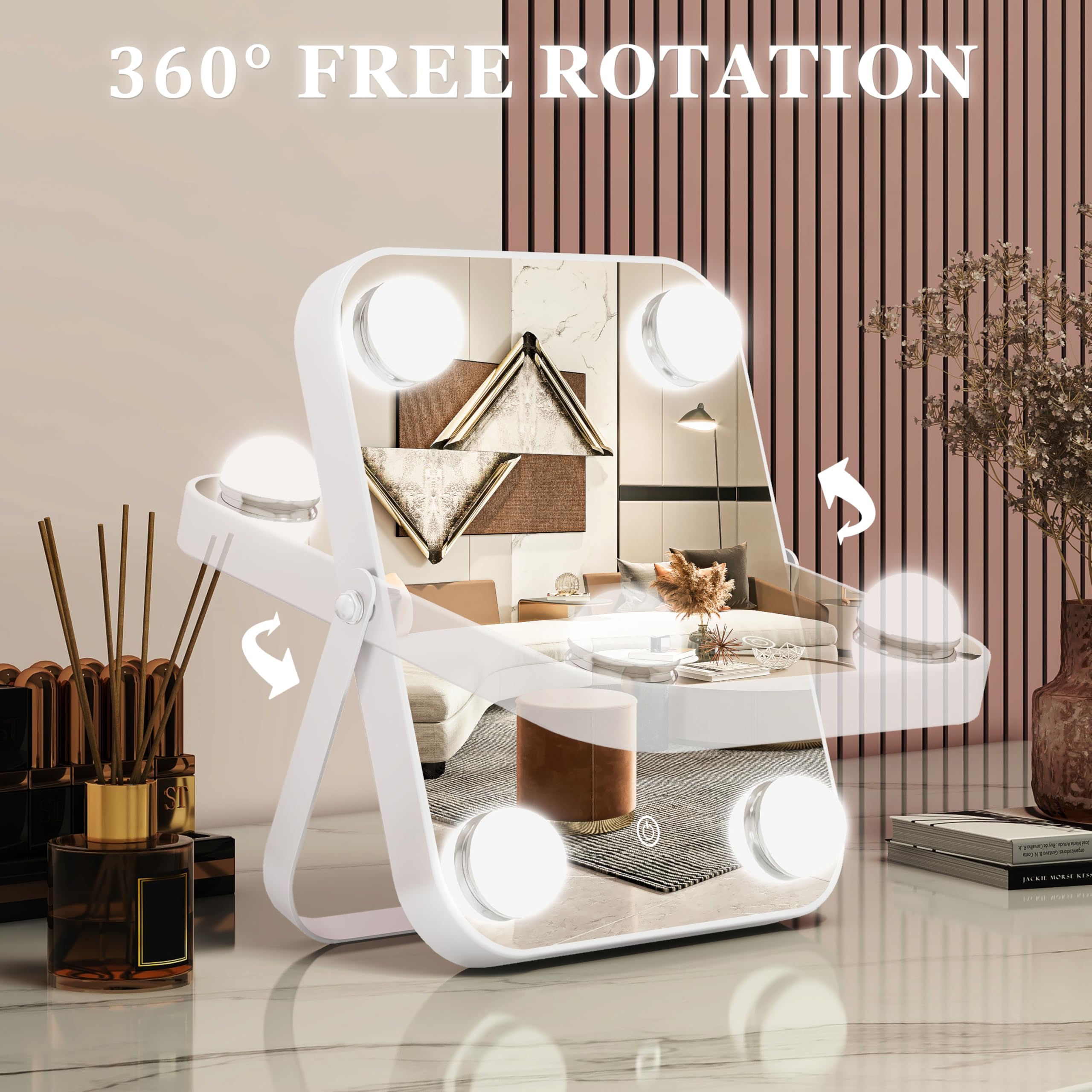 Rolove 8'X10' Lighted Vanity Mirror, Makeup Mirror With Light, Dimmable Touch Screen, Portable Travel Mirror With U-Shaped Bra