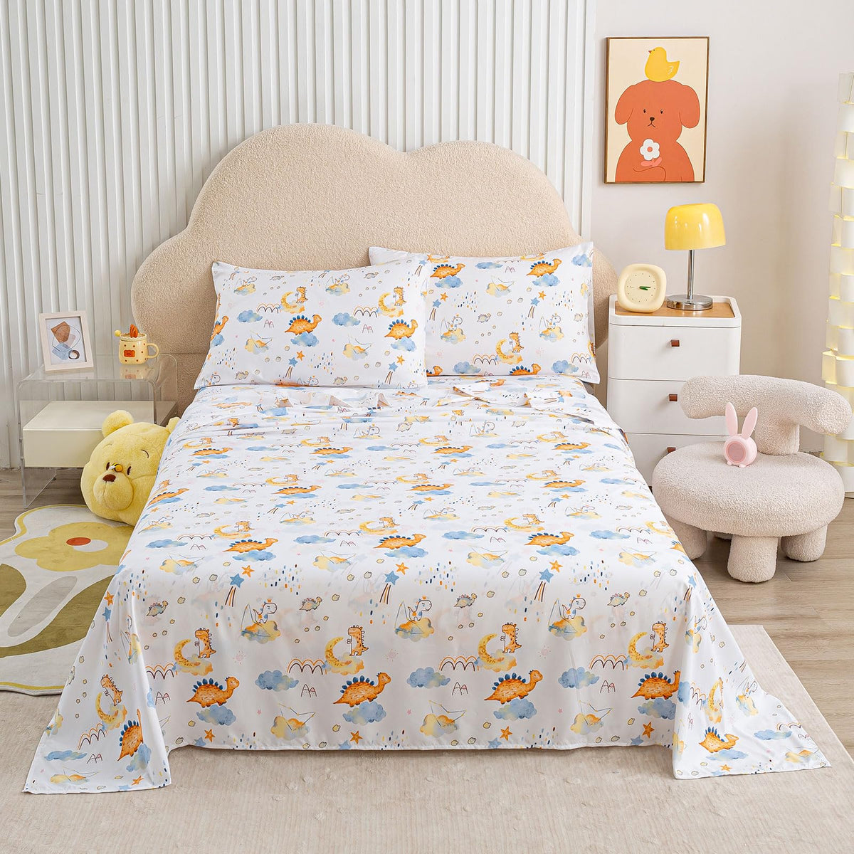 Lonava Full Size Printed Kids Sheet Set - 4 Piece Wrinkle-Free Cute Luxurious Soft Microfiber Sheet, Oeko-Tex Certified, Deep Po