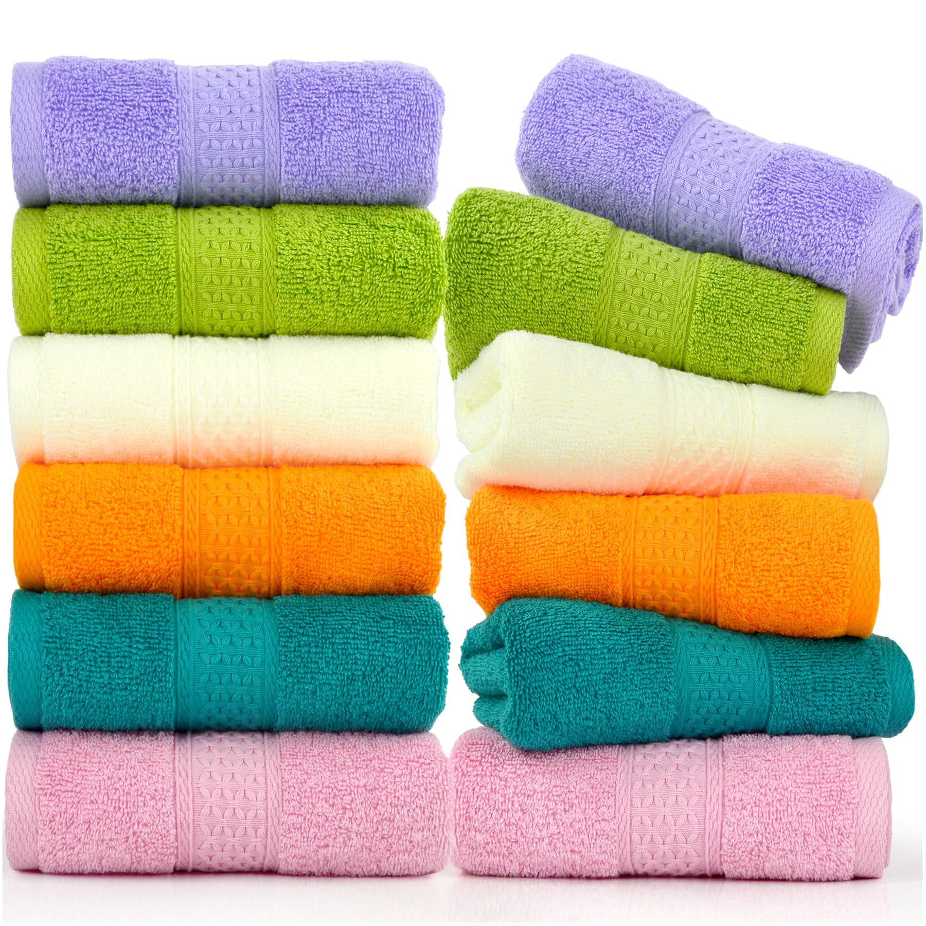 Cleanbear Ultra Soft Hand Towels 12 Pack 6 Colors 100% Cotton Hand Towel Set for Family Members (13 x 29 Inches)