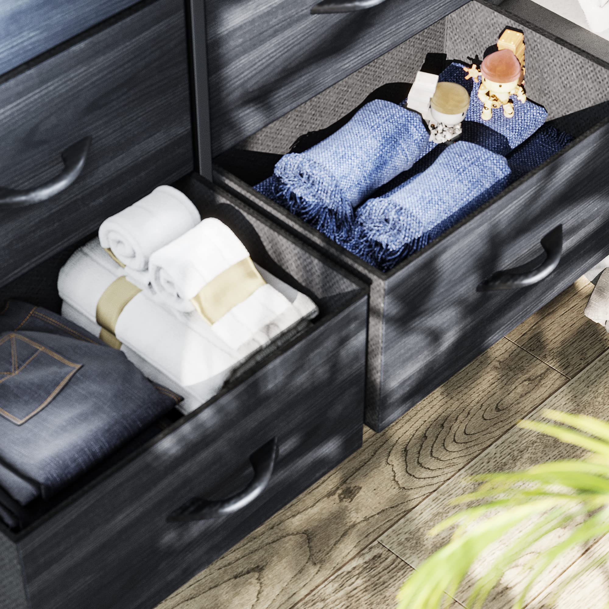 Yitahome Cloth Dresser With 8 Drawers - Fabric Dresser For Closet, Chester Drawers For Bedroom, Hallway, Closets - Sturdy Steel Frame, Wooden Top & Easy Pull Fabric Bins, Charcoal Black Wood Grain